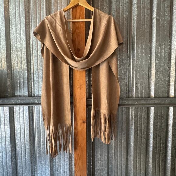 Urban Outfitters 7.5 Foot Tan Suede Coastal Cowgirl Wrap w Fringe on Either End - Picture 10 of 16